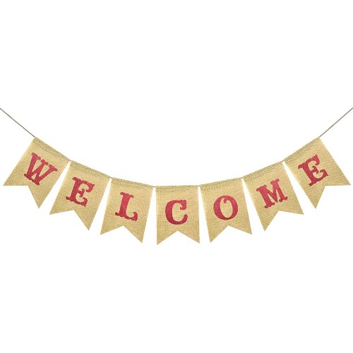 FAKTEEN Glitter Red Letters Welcome Banner for Back to School Party Decorations Baby Shower Wedding Rustic Bunting Garland Welcome Back Home Decor
