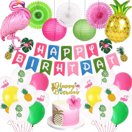 Flamingo Party Supplies Flamingo Birthday Decorations Happy Birthday Banners Paper Lanterns Balloons for Hawaiian Tropical Luau Party Decorations