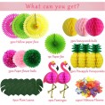 Flamingo Party Supplies Luau Party Decorations Topical Flamingo and Pineapple Honeycomb Balls Paper Fans Pom Poms Flowers Hibiscus Flowers for Hawaiian Birthday Beach Bachelorette Party