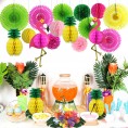 Flamingo Party Supplies Luau Party Decorations Topical Flamingo and Pineapple Honeycomb Balls Paper Fans Pom Poms Flowers Hibiscus Flowers for Hawaiian Birthday Beach Bachelorette Party
