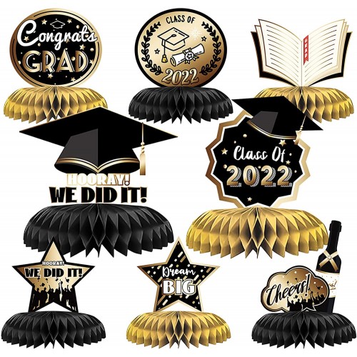 Graduation Party Decorations 2022 Honeycomb Centerpiece Table Decor Supplies Black and Gold
