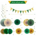 Green Gold Party Decorations Paper Fans Graduation Season Hanging Glitter Triangle Flags Banner Hanging Paper Fan Happy Birthday Banners and Triangular Flag Bridal Shower,Green Themed Birthday