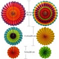 Hola Fiesta | Paper Fans Flower for Celebration Wedding Birthday Carnival Welcome Party Decorations,Rainbow,Set of 12