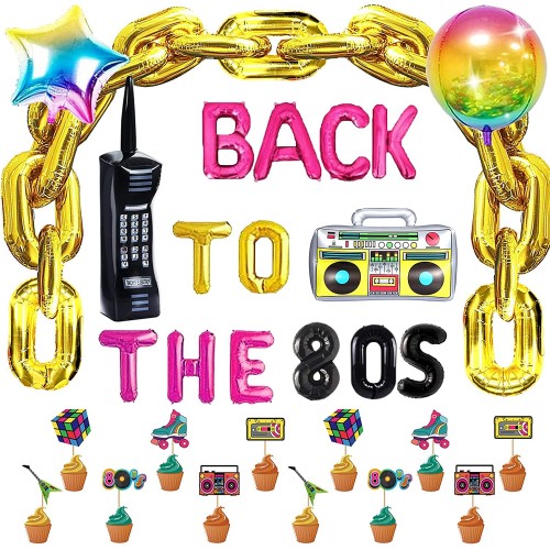 Homond 80s Party Decorations Supplies Kit 80s Themed Party Decorations for Adults 80's Inflatable Boombox Mobile Phone Disco Ball Balloon Party Props for Disco Party Decorations Multi
