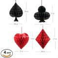 MOWO Honeycomb Ball Casino Party Decoration Black,red Pack of 4