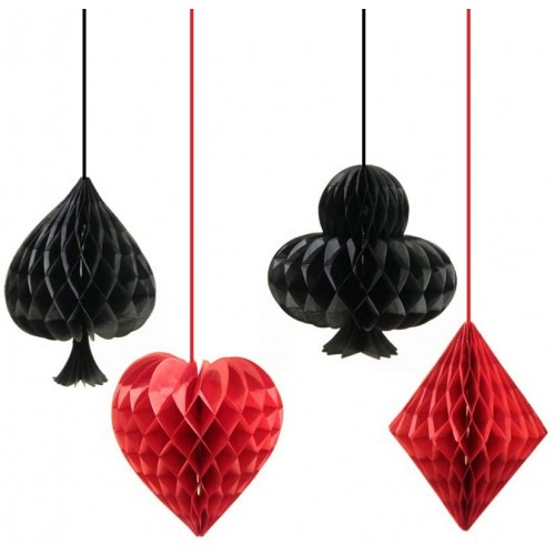 MOWO Honeycomb Ball Casino Party Decoration Black,red Pack of 4