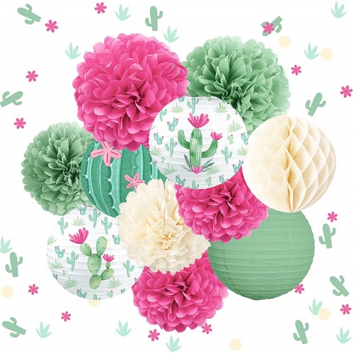 NICROHOME Cactus Bachelorette Party Decorations-12 Pcs Green Rose Pink Ivory Tissue Paper Pom Poms Lantern Flower Confetti 50g for Wedding Birthday Bride Shower Tropical Party Décor