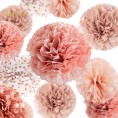 NICROLANDEE Wedding Decorations 12 PCS Rose Gold Burnt Coral Tissue Paper Pom Poms for Engagement Party Wedding Birthday Bridal Shower Bachelorette Baby Shower Ceiling and Party Backdrop Decor