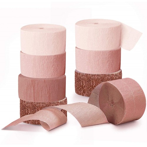 NICROLANDEE Wedding Party Supplies 8 Rolls Rose Gold Crepe Paper Streamers Tassels Streamer Paper for Wedding Bachelorette Party Birthday Baby Bridal Shower Family Gathering Decorations 82ft Long