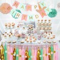 OuMuaMua Mint Peach Birthday Party Decorations for Women Grils Happy Birthday Decoration Set with Birthday Banner Pom Poms Circle Dot Garland and Tassel Garland for Women Grils Birthday Party Decor
