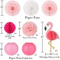 Pink Flamingo Bachelorette Party Decorations for Girls Hawaiian Summer Beach Luau Tropical Party Pom Poms Paper Flowers Tissue Fans Lanterns for Women Birthday Party
