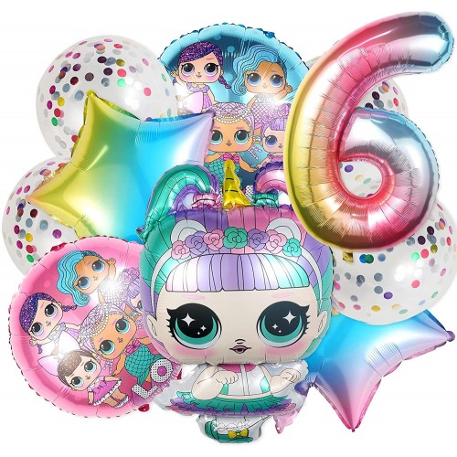 Rekcopu Birthday Party Decoration Surprise Doll Balloon for 6th Birthday Party Supplies Pink-6