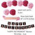 retirement party decorations banner gifts 22pack happy retirement rose gold banner 6 paper Poms 6 Hanging Swirl 7 decorations stickers.retirement sash for women
