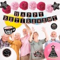 retirement party decorations banner gifts 22pack happy retirement rose gold banner 6 paper Poms 6 Hanging Swirl 7 decorations stickers.retirement sash for women