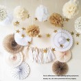 Rustic Paper Party Decorations Tan Brown Ivory and White Party Decor for Burlap Themed Birthday Bridal Baby Shower Vintage Wedding Hanging Paper Fans Pom Poms and Tissue Tassel Garland Rustic01
