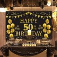 Trgowaul 50th Birthday Backdrop Gold and Black 5.9 X 3.6 Fts Happy Birthday Party Decorations Banner for Women Men Photography Supplies Background Happy Birthday Decoration