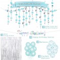 Turquoise Birthday Party Decoration Sliver Happy Birthday Banner Turquoise Glitter Circle Dot Garland Streamer Sliver Fringe Curtain Blue and Turquoise Balloons Blue Birthday Party Decorations for Women and Men Birthday Party