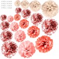 VINANT 20 PCS Rose Gold Party Decorations Metallic Foil and Tissue Paper Pom Poms Birthday Party Decoration Baby Shower Bridal Shower Bachelorette Garden Party 14" 10" 8" 6"