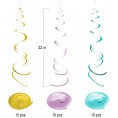 WEVEN Hanging Swirls Party Streamer Spiral Decorations for Ceiling 30pcs Pink Blue Gold