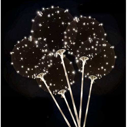 ZANCYBUZZ 10 Pack LED Light Balloons Warm White Clear Light Up Balloons with Sticks Bobo Balloons With Light Helium Balloons Sets led balloons light up balloons for party Birthday Wedding Decor